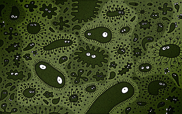 green bacteria digital wallpaper, eyes, look, biology, pattern, microcosm, flat, HD wallpaper