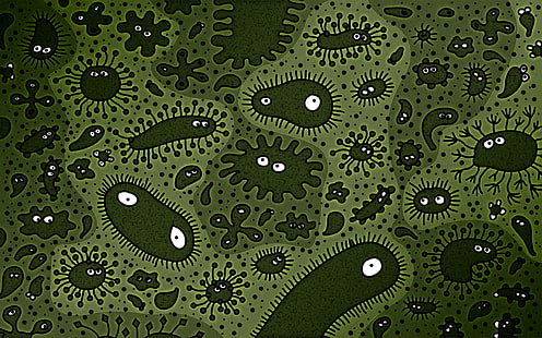 зелени бактерии дигитален тапет, очи, поглед, биология, модел, микрокосмос, плосък, HD тапет HD wallpaper