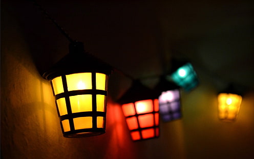 luzes, cores, vermelho, amarelo, azul, roxo, lâmpada, HD papel de parede HD wallpaper