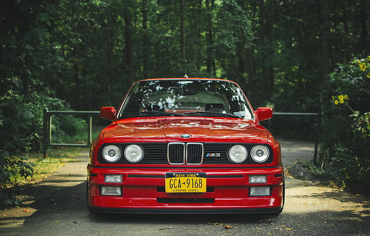 red BMW car, bmw, e30, m3, red, tuning, HD wallpaper