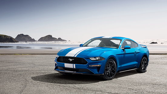 Muscle car, สีน้ำเงิน, 4K, Ford Mustang, 2019 Cars, วอลล์เปเปอร์ HD HD wallpaper