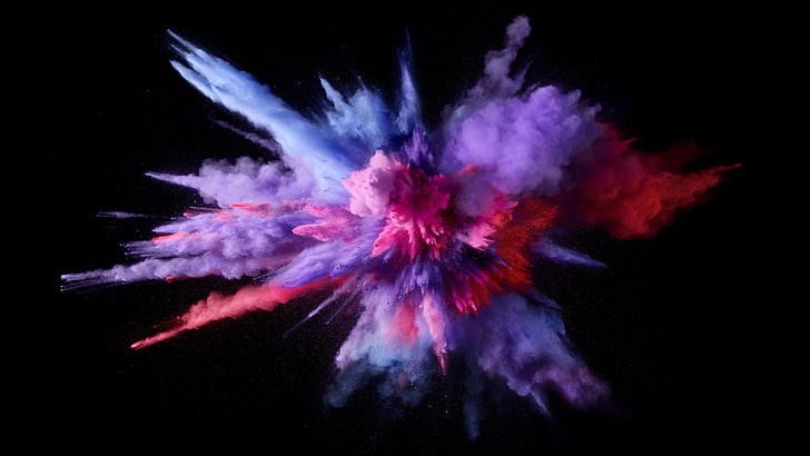 фиолетовый, красный и синий дым, взрыв цвета, macOS, HD обои
