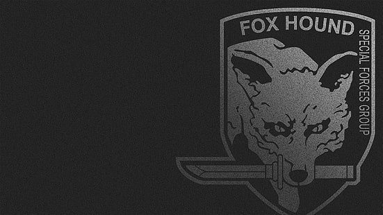 โลโก้ Fox Hound Special Forces Group, Metal Gear Solid, FOXHOUND, สีเทา, ตราแผ่นดิน, พื้นหลังเรียบง่าย, วอลล์เปเปอร์ HD HD wallpaper