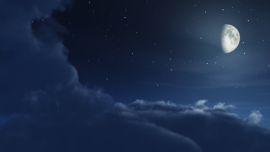 sen noc chmury księżyc 1600x900 Space Moons HD Art, Tapety HD HD wallpaper