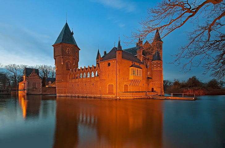 water, castle, Netherlands, ditch, Heeswijk Castle, Castle Hasvik, HD wallpaper