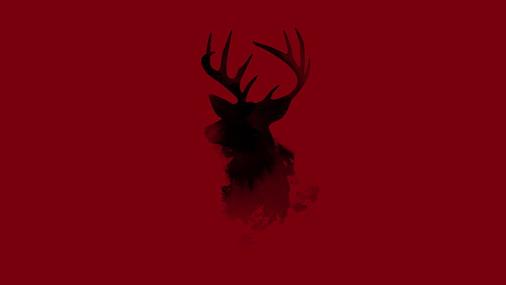 black and red deer illustration, animal, minimalism, deer, horns, HD wallpaper