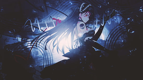 Anime, Anime Girls, schwarze Haare, rote Augen, lange Haare, HD-Hintergrundbild HD wallpaper