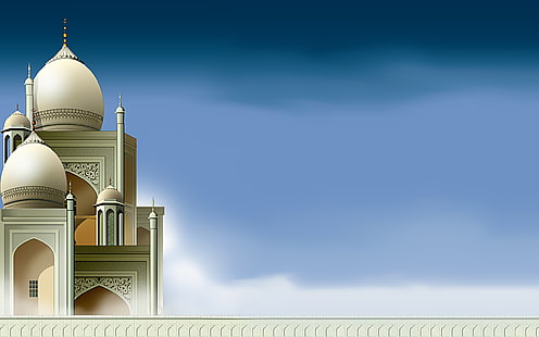 Джамия в арабски стил на небето, Тадж Махал, Индия живопис, религиозна,, мюсюлманска, джамия, HD тапет HD wallpaper