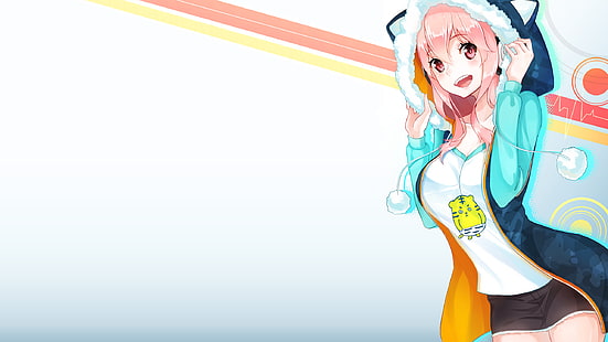 Super Sonico, anime, animeflickor, rosa hår, HD tapet HD wallpaper