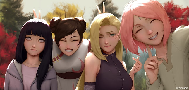 Naruto, Blond, Braunes Haar, Byakugan (Naruto), Hinata Hyūga, Ino Yamanaka, Rosa Haar, Sakura Haruno, Tenten (Naruto), HD-Hintergrundbild HD wallpaper