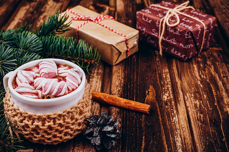 Food, Hot Chocolate, Cup, Gift, Marshmallow, Still Life, HD wallpaper