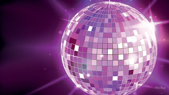Purple Disco Ball, baile, setenta, club, brillo, fiesta, púrpura, lavanda, sparkle, disco, Fondo de pantalla HD HD wallpaper