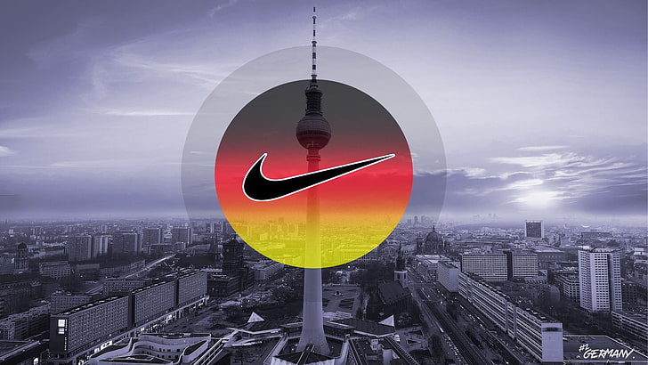 Берлин, Германия, башня, город, горизонт, Nike, логотип, HD обои