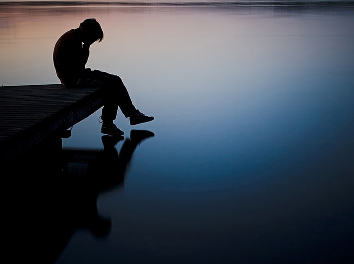 صورة ظلية للشخص ، الحزن ، النهر ، الولد ، بيرس ، الرجل ، الاكتئاب، خلفية HD