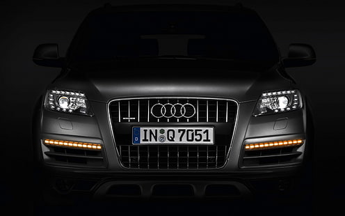 Audi Q7, coche, vista frontal, negro, audi q7, coche, vista frontal, negro, Fondo de pantalla HD HD wallpaper