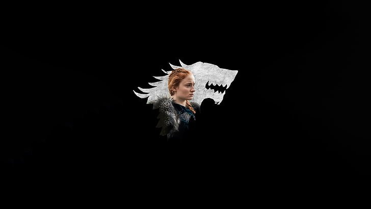 cabelo castanho feminino, fundo simples e simples, fundo preto, Sansa Stark, Uma Canção de Gelo e Fogo, A Guerra dos Tronos, HD papel de parede