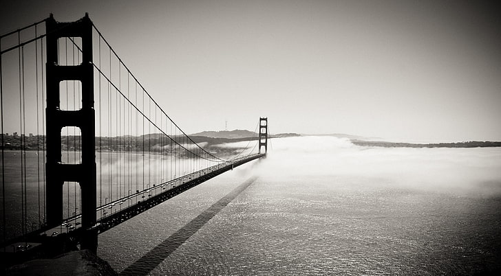 Ponte Golden Gate em preto e branco, Ponte Golden Gate, São Francisco, Preto e branco, Branco, Preto, Dourado, Ponte, Portão, HD papel de parede