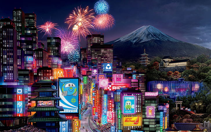 Tokyo City in Cars 2, City, Cars, Tokyo, HD wallpaper