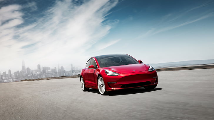 Tesla Motors, Tesla Model 3, Carro, Carro De Luxo, Carro Vermelho, HD papel de parede