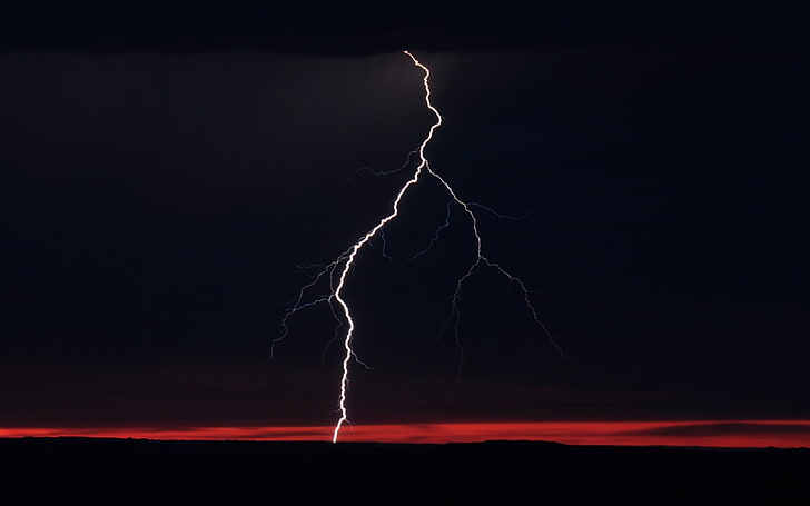 thunder during golden hour photo, photography, landscape, nature, lightning, night, clouds, sky, storm, HD wallpaper