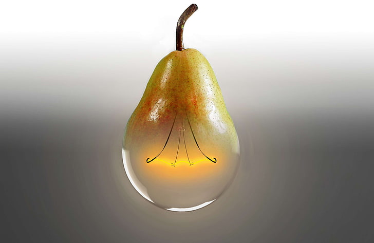 bioglhbirne, genetic modification, idea, light, light bulb, pear, HD wallpaper
