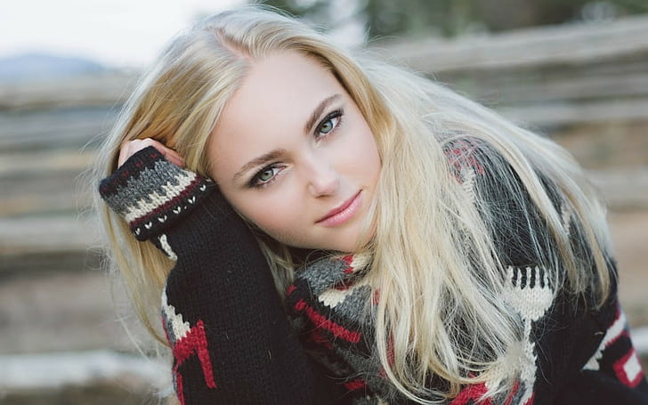 anna sophia robb sweater women blonde green eyes face, HD wallpaper