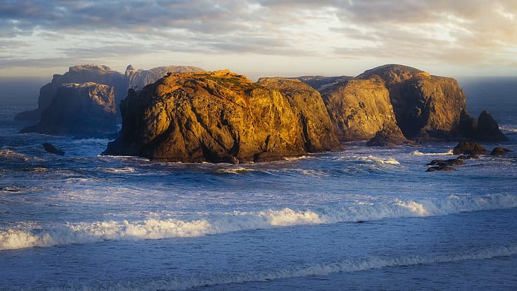 Орегон, САЩ, Бандън Бийч (Орегон), плаж, скали, море, HD тапет