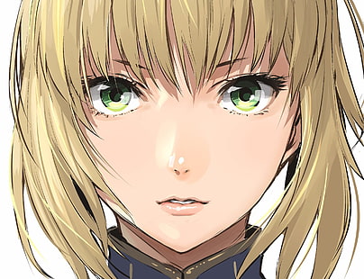аниме, зеленые глаза, аниме девушки, Fate Series, Fate / Stay Night, сабля, блондинка, лицо, HD обои HD wallpaper
