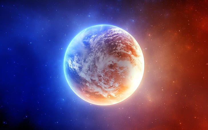 Blue and orange light of the earth, planet earth, Blue, Orange, Earth, Space, HD wallpaper