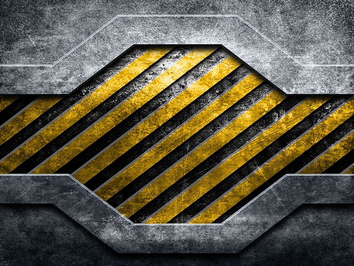 carta da parati digitale cancello in metallo grigio, giallo e nero, metallo, trama, sfondo, grunge, acciaio, metallizzato, Sfondo HD