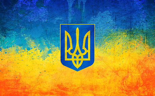 blue and yellow logo, yellow, blue, flag, coat of arms, Ukraine, Trident, HD wallpaper HD wallpaper