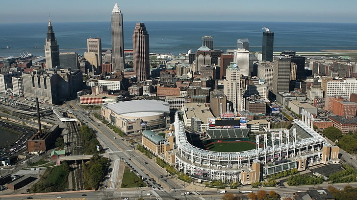 beyaz beyzbol stadyumu, şehir, manzara, Cleveland, HD masaüstü duvar kağıdı