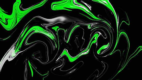 Абстрактно, готино, артистично, черно, дигитално изкуство, флуоресцентно, зелено, HD тапет HD wallpaper