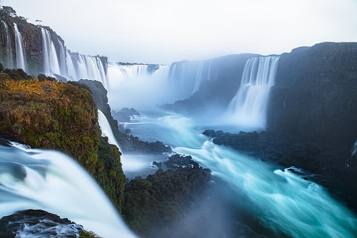 river, waterfalls, Brazil, Iguazu Falls, Argentina, The Iguaçu River, Iguazu River, HD wallpaper