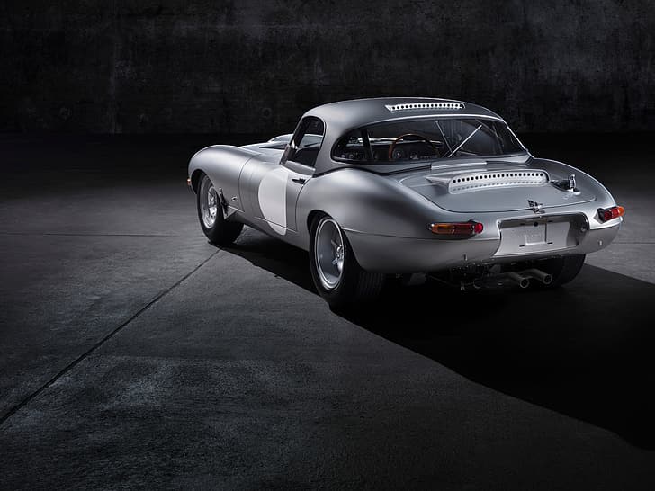 grey, background, Jaguar, shadow, back, steel, E-Type Lightweight, HD wallpaper