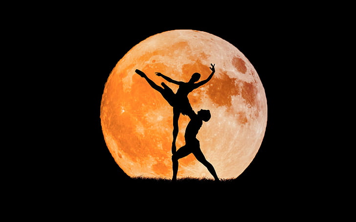 dance, The moon, silhouette, ballet, HD wallpaper