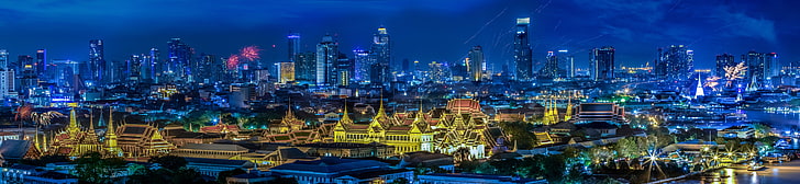 krajobraz miasta, noc, światła, wakacje, dom, panorama, Tajlandia, festiwal, Bangkok, Tapety HD