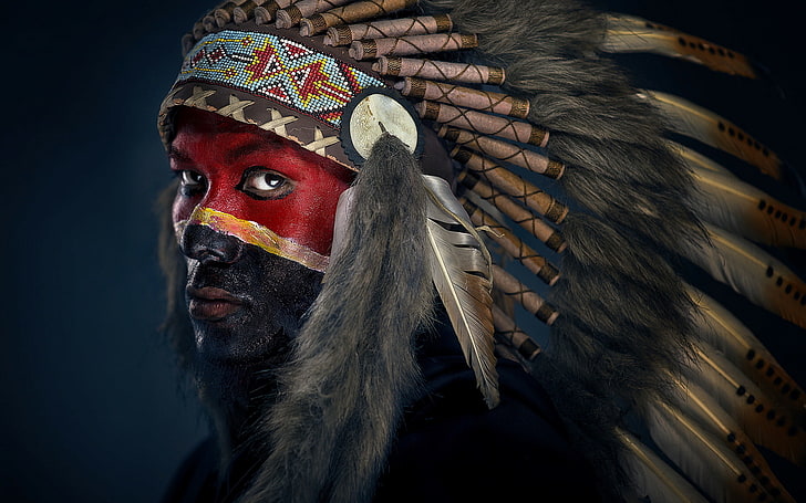  Hombre, apache, color, cara pintada, Fondo de pantalla HD