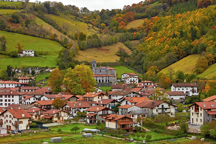 Basque country, town, rural, Spain, HD wallpaper