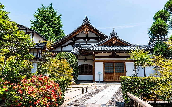 architecture, asian, bushes, culture, daylight, flowers, garden, house, japanese, landscape, lawn, oriental, outdoors, peaceful, plants, scenery, temple, traditional, travel, trees, HD wallpaper