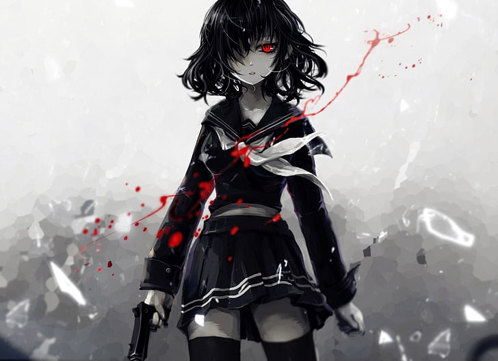 pistol, blood, Aoiakamaou, HD wallpaper