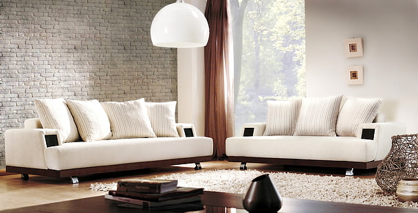 белый мягкий диван, дизайн, лампа, ковер, интерьер, подушка, белый, диваны, гостинная, столы, HD обои HD wallpaper