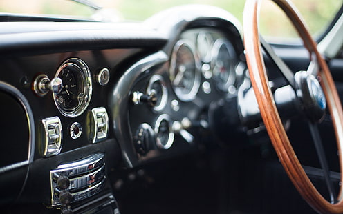 Aston Martin Classic Car Classic DB5 Interior Macro Gauges Steering Wheel HD, cars, car, macro, classic, wheel, interior, martin, aston, gauges, steering, db5, HD wallpaper HD wallpaper