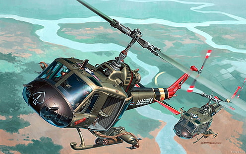 Helicópteros militares, Bell UH-1 Iroquois, HD papel de parede HD wallpaper