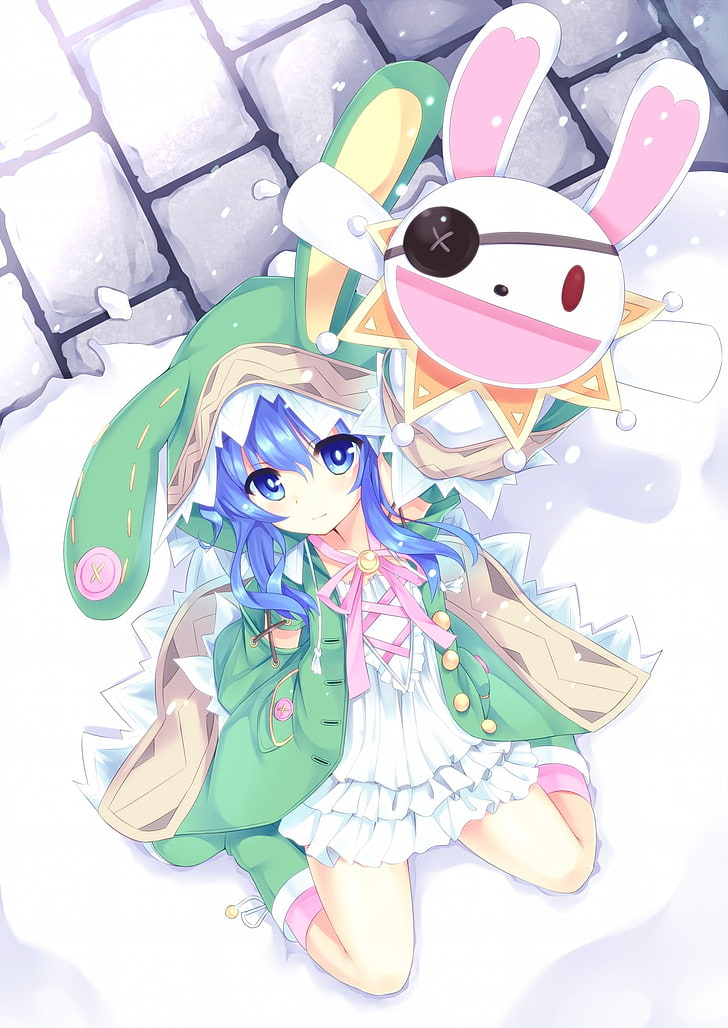 персонаж женского аниме в зеленой шляпе с длинными ушами и топ-иллюстрацией, Date A Live, Yoshino, аниме девушки, ушки кролика, аниме, HD обои, телефон обои