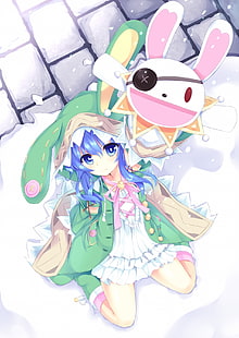 персонаж женского аниме в зеленой шляпе с длинными ушами и топ-иллюстрацией, Date A Live, Yoshino, аниме девушки, ушки кролика, аниме, HD обои HD wallpaper