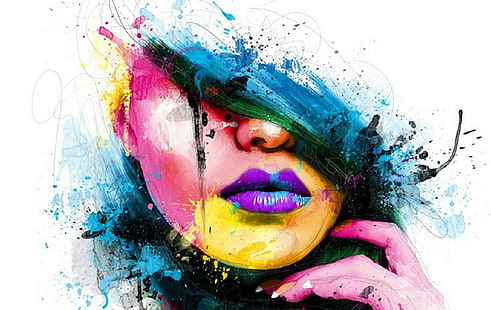 Wajah Abstrak Cantik, lukisan, wanita, gadis, digital, wajah bagus, indah, halus, abstrak, berwarna-warni, Wallpaper HD HD wallpaper