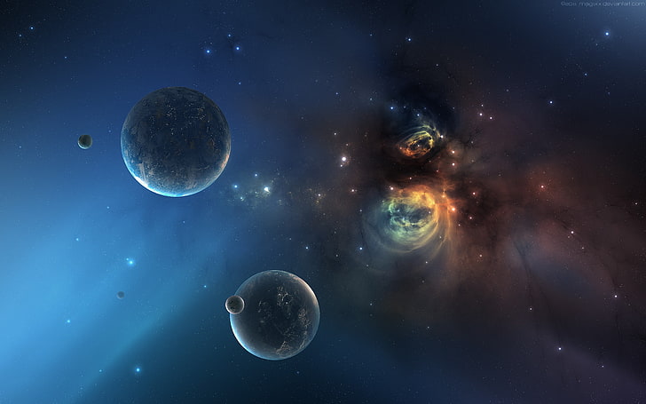planets and galaxy digital wallpaper, space, galaxy, planet, space art, digital art, HD wallpaper