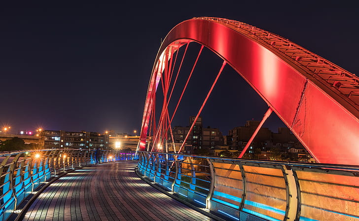 noc, miasto, tęczowy most, Tapety HD