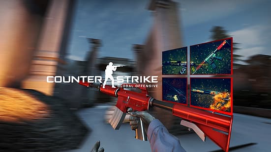 Counter-Strike, Counter-Strike: Global Offensive, Legend Counter Strike 1.6, rosso, Windows 10, logo windows, Valve, Valve Corporation, Steam (software), Sfondo HD HD wallpaper